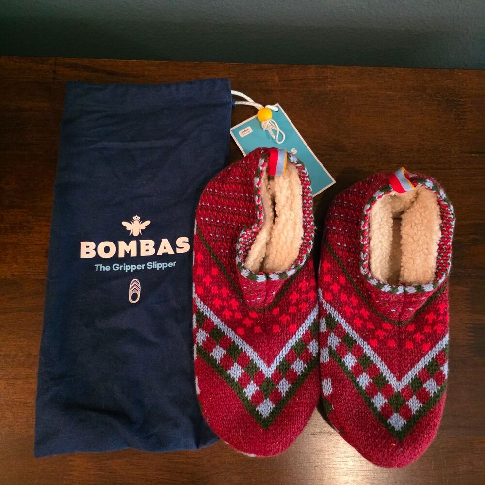 Bombas Sherpa Lined Gripper Bootie Slippers House Shoes Size M W8-10, M 6-9 New